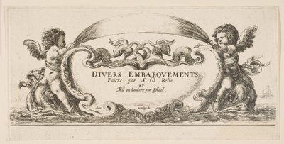 Frontispiece: Cartouche at Center, Putti on Either Side Riding on Dolphins by Stefano della Bella