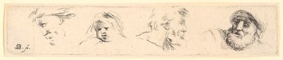Head Studies of Three Bearded Men, Right with Helmet, and a Child by Stefano della Bella