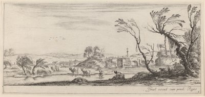 Landscape with Peasant Preparing to Cross a Stream by Stefano della Bella