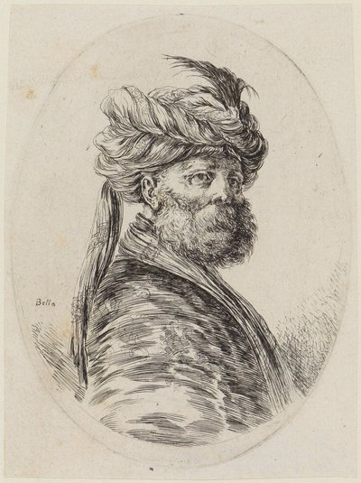 Several Heads Styled Like the Persians: Bust of a Bearded Turk in Three-Quarter View Facing Right by Stefano della Bella