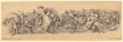 Ornamental Frieze with Two Children Playing with a Dog in the Center, Two Playing Dogs on the Left by Stefano della Bella