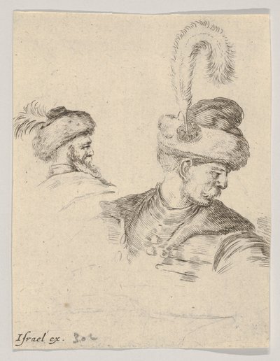 Plate 11: A Polish Bust in Profile, Turned to the Right, Another Polish Head Seen from..., ca. 1649 by Stefano della Bella