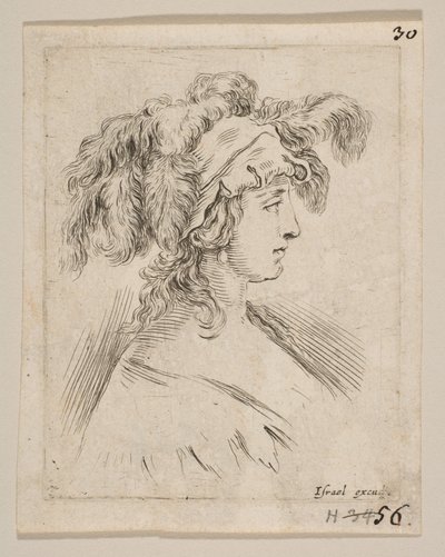 Mid-Bust of a Young Woman in Profile Wearing a Hat Topped with Feathers, ca. 1649 (Plate 15) by Stefano della Bella