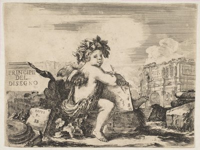 The Genius of Drawing, a Child with Wings, Seated on a Rock by Stefano della Bella