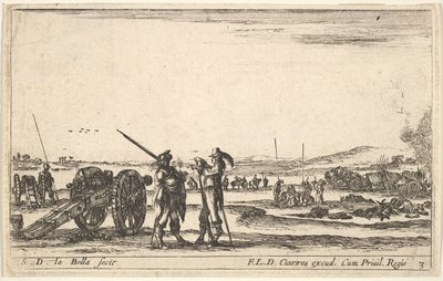 Plate 3: An Officer Giving Orders to a Soldier in Centre Foreground, Cannon at Left, ca. 1641 by Stefano della Bella