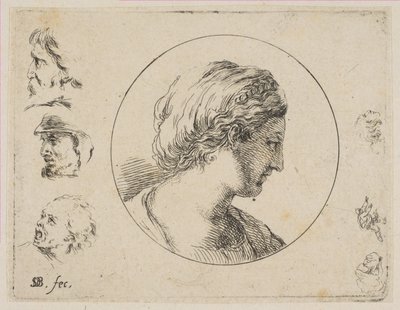 Plate 4: Head of a Woman in Profile, from Second Collection of Various Doodles and Etchings, ca. 1646 by Stefano della Bella