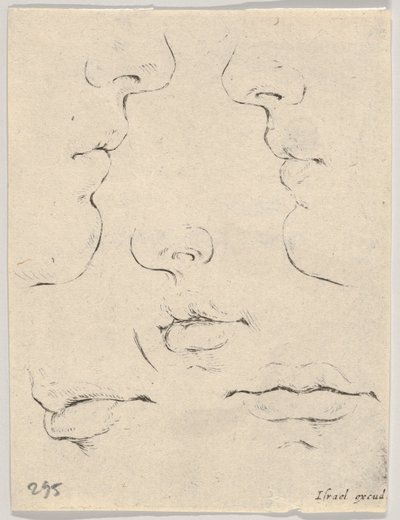 Plate 4: two profiles and three mouths, from The Book for Learning to Draw, ca. 1649 by Stefano della Bella