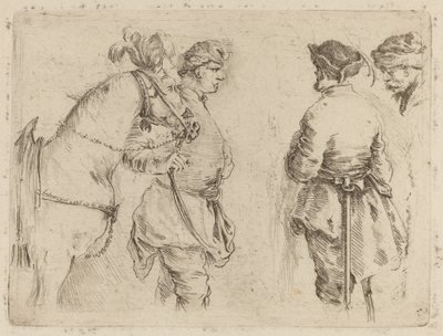 Pole Holding the Bridle of a Horse while Speaking with Two Other Men by Stefano della Bella