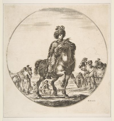 Polish Horseman Facing Right, a Circular Composition, from Figures on Horseback by Stefano della Bella