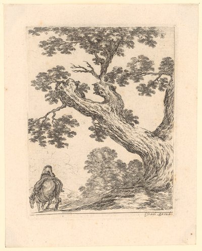 Rider Seen from Behind beneath a Large Tree by Stefano della Bella