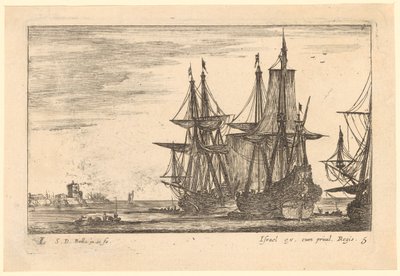 Seascape with Two Sailing Ships by Stefano della Bella