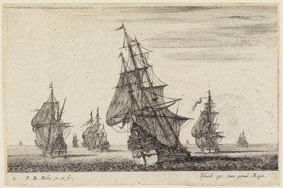 Seascape: Ship Setting Sail in the Foreground, Others in the Background by Stefano della Bella