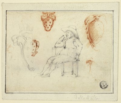 Sketches of Seated Man, Medici Coats of Arms by Stefano della Bella