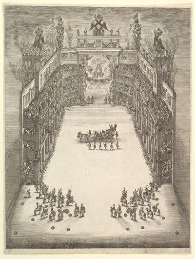 Theater at Modena, Seen from Above and Filled with Spectators, with a Triumphal Car at Center, 1652 by Stefano della Bella