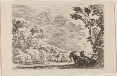 Two Goats Lying Down by Stefano della Bella