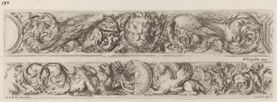 Two Ornamental Bands with Head of a Lion and Woman, probably 1648 by Stefano della Bella