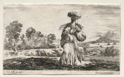 Various Figures and Landscapes: Peasant Woman Carrying a Basket on her Head by Stefano della Bella