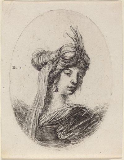 Woman in a Feathered Turban with a Veil, Turned to the Right by Stefano della Bella