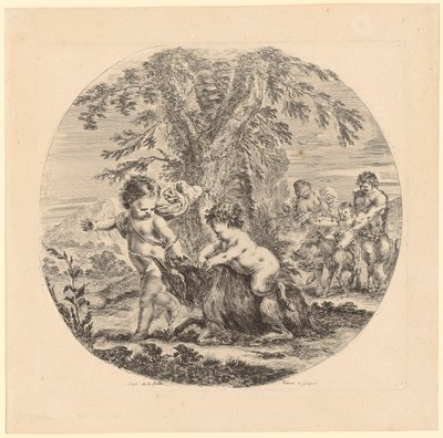Two Children Playing with a Goat by Stefano della Bella