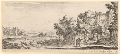 Two Pilgrims in Front of a Ruin, with a Herd of Cattle in the Background by Stefano della Bella