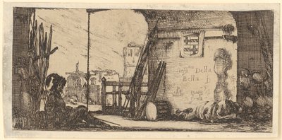 Two Soldiers with Armor and Weapons under an Archway by Stefano della Bella