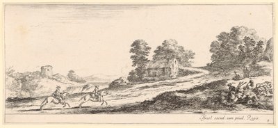 Two Riders Galloping to the Right by Stefano della Bella
