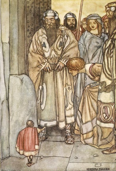They all trooped out, lords and ladies, to view the wee man, illustration from 