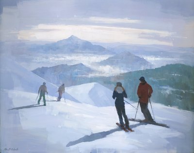 Skiers on Snowy Peaks by Steve Mitchell