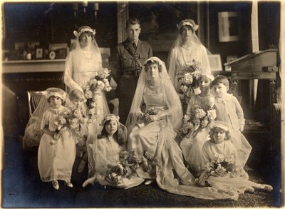 Group Wedding Portrait of Lady Blanche Cavendish and Colonel Ivan Murray, Guards Chapel, Lansdowne House, 21st April 1919 by Studio Lafayette