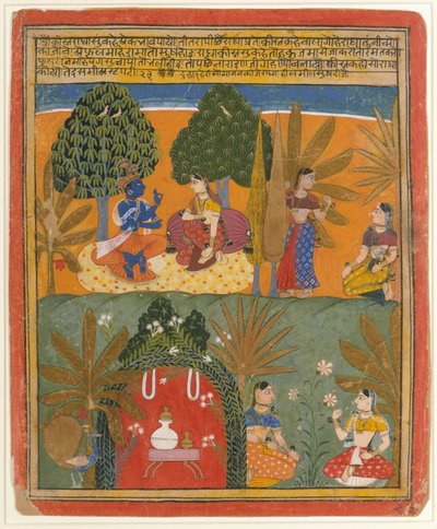 Krishna and Radha with Their Confidantes: Page from a Dispersed Gita Govinda by Style of Manohar