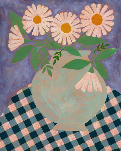 Daisies in Purple Vase by Susan Black