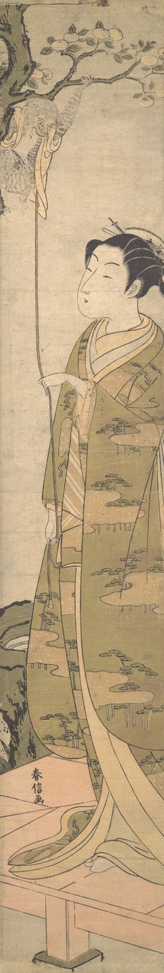 A Woman Playing with a Monkey which Has Climbed a Tree by Suzuki Harunobu