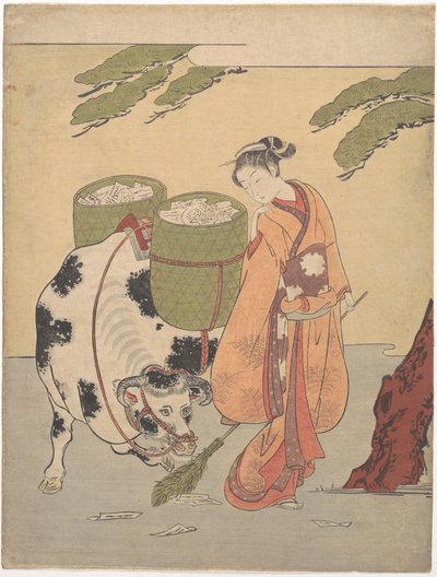 A Woman Sweeping up Her Love Letters by Suzuki Harunobu