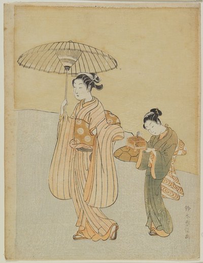 Beauty with Attendant Carrying an Insect Cage by Suzuki Harunobu