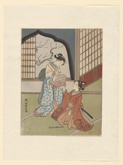 A Couple with Birdcage by Suzuki Harunobu