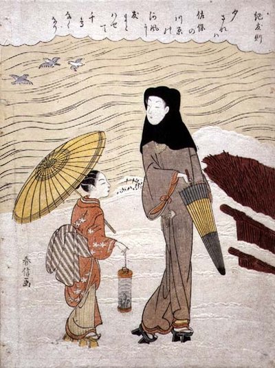 Lady and Maid Walking by a River, c.1767 by Suzuki Harunobu