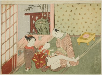Lovers with Young Attendant Looking On, from an Untitled Series of Erotic Prints by Suzuki Harunobu