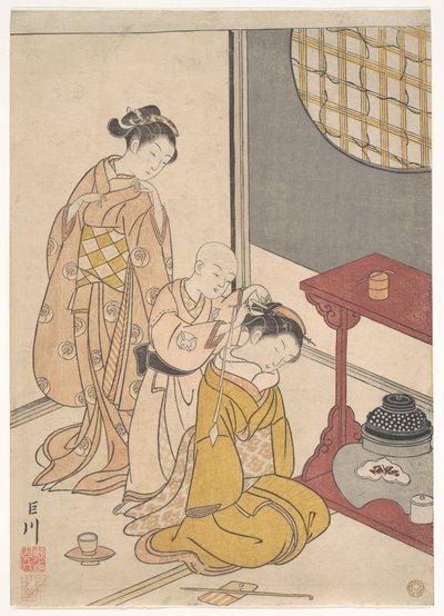Night Rain at the Double-Shelf Stand, from the series Eight Parlor Views by Suzuki Harunobu