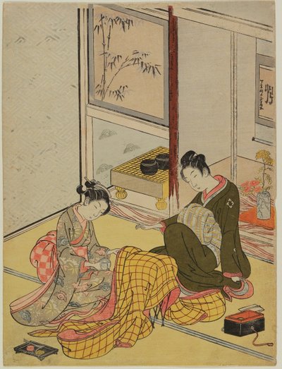 Perfuming a Robe as Visual Parody of the Four Accomplishments by Suzuki Harunobu
