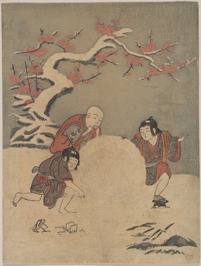 Three Boys Making a Snowman by Suzuki Harunobu