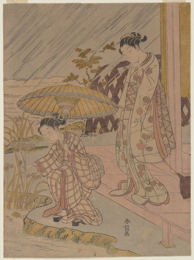 Viewing Iris in the Rain by Suzuki Harunobu