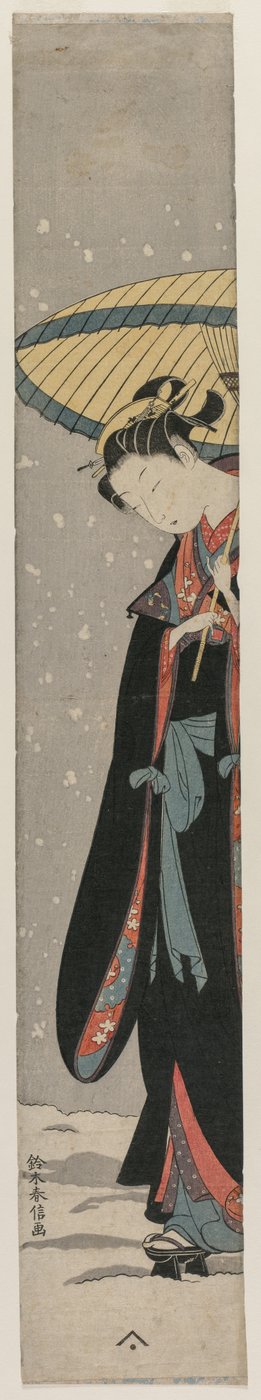 Woman Bihin with Parasol in Snow (From the Series Mu Tamagawa) by Suzuki Harunobu