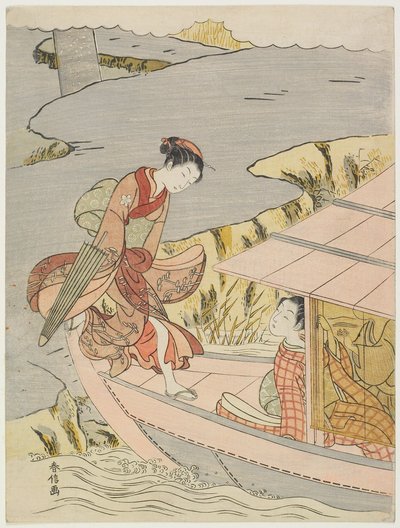 Woman Boarding a Boat by Suzuki Harunobu