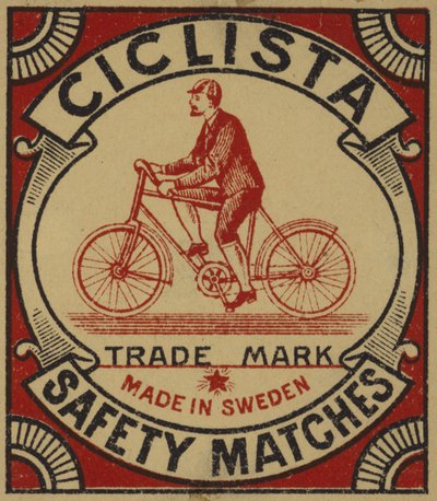 Label for Ciclista safety matches by Swedish School