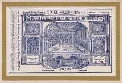 Advertisement for Grand Establishment of the Baths of Montreux by Swiss School