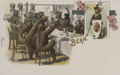 Bears drinking beer, greetings from Bern, Switzerland by Swiss School