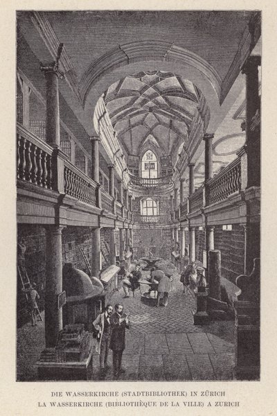 The Wasserkirche, City Library, in Zurich (engraving) by Swiss School