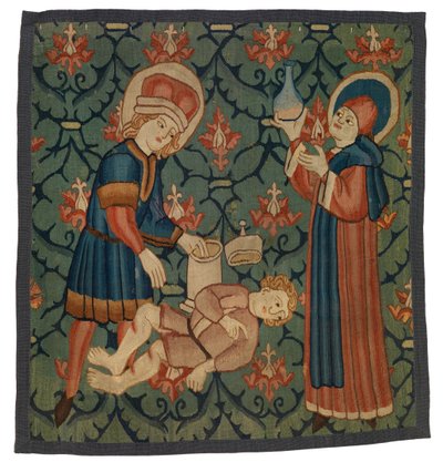 Tapestry fragment depicting St Cosmas and St Damian by Swiss School