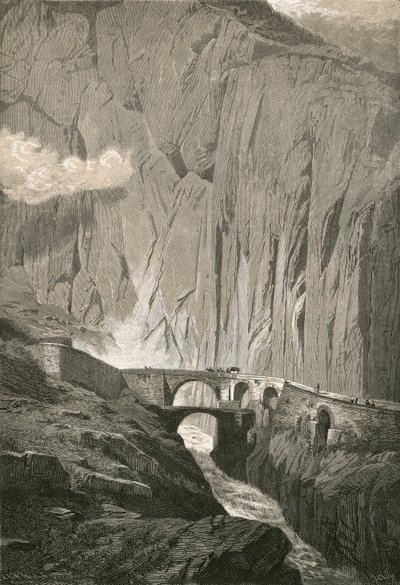The Devils Bridge.-St. Gothard Road, Schollenen Gorge by Swiss School