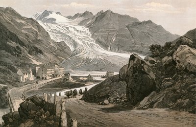 The lower part of the Rhone Glacier and Road to the Furka by Swiss School